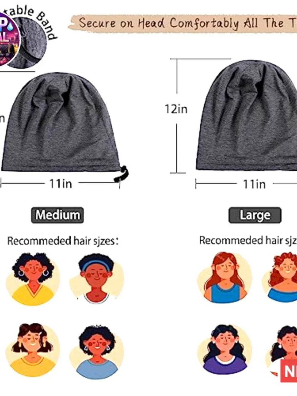 Adjustable Silk Hair Bonnet Set, Satin Lined Sleep Cap for Women and Men